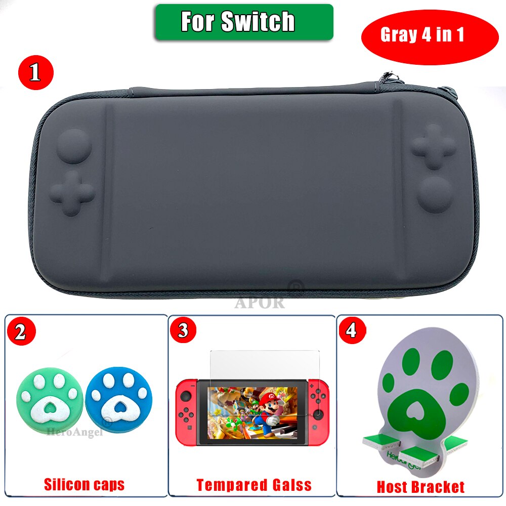 4 in 1 Gioco sacchetto di Immagazzinaggio del Sacchetto Duro di Accessori Da Viaggio Trasporta il Sacchetto di Caso per Nintendo Switch per NS Nintend Interruttore Dello Schermo caso della protezione: Gray