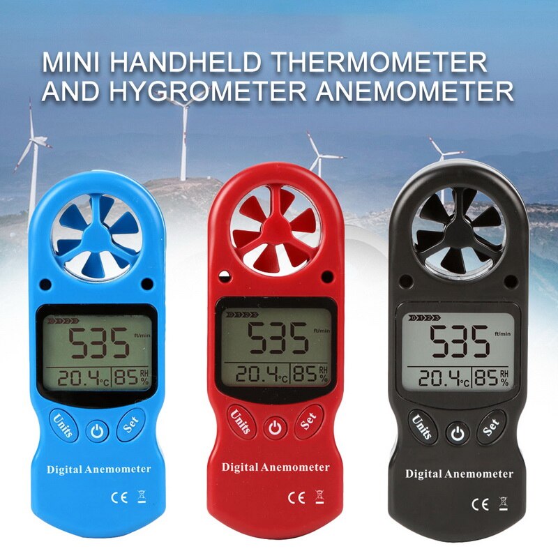 Digital Anemometer Handheld LCD Wind Speed Meter With Temperature Wind Max/Min Data Measuring Wind Speed