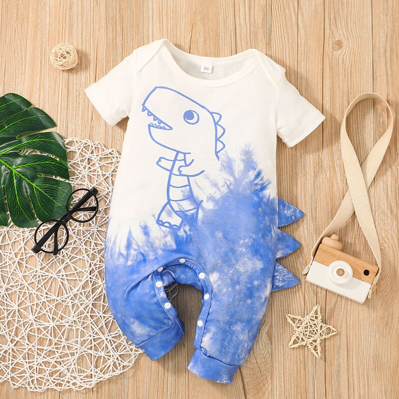 Neue 2022 Kleinkind Neugeborenen Strampler Sommer Kurzarm Drucken Karikatur Dinosaurier binden-Farbstoff Bodycon Baby Jungen Nette Strampler Kleidung Outfits