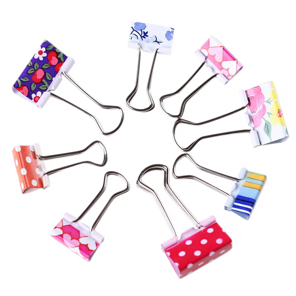 Clip de papel de 38mm con pinza impresa, Clips de carpeta metálicos, suministros de encuadernación para oficina y escuela, Color aleatorio, 6 uds.
