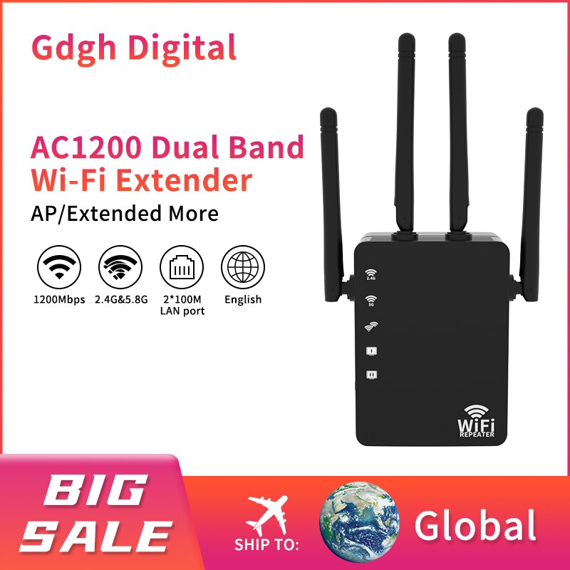 2.4G/5.8G Wifi Versterker Wifi Repeater 1200Mbps Wifi Router Lange Range Extender Thuis Wifi Signaal Booster met 1*100M Lan-poort