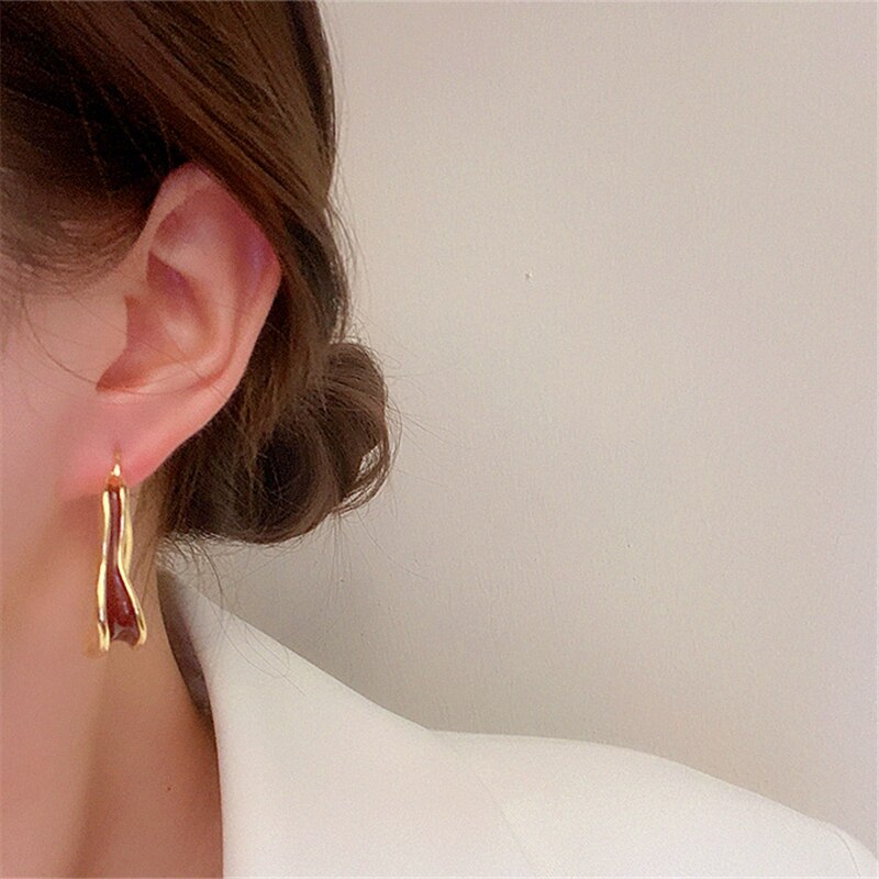 Huanzhi  s925 fargerike dryppende oljebøyle øredobber metall geometrisk uregelmessig gullfarge til kvinner jenter festsmykker