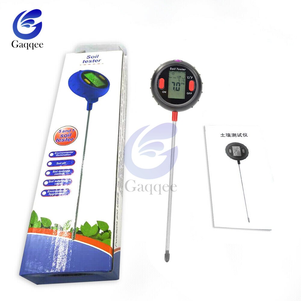 5 in 1 Digital PH Meter Soil Moisture Monitor Temperature Humidity PH Meter Moisture Light Intensity Analysis Tester for Garden