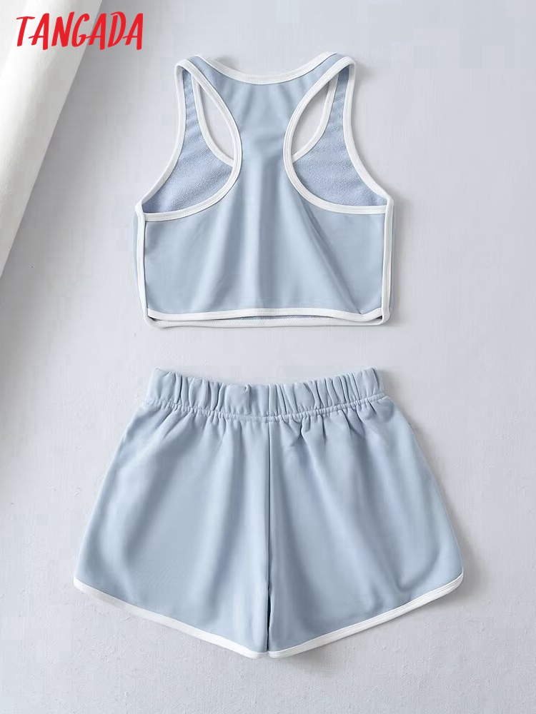 Tangada Tracksuits Two Piece Set White Tank and Shorts 2T83