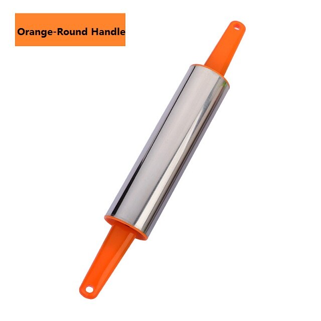 Multicolor 39cm Rolling Pin 304Stainless Steel PVC Round Pointed Handle Kitchenware Effortless Roller Nonstick Eco-friendly: OrangeRound