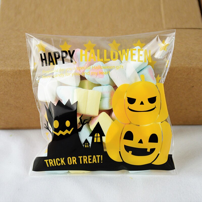 50 Stuks 10Cm Transparante Plastic Snoep Tas Happy Halloween Cookie Zak Cellofaan Pouch Bag Voor Birthday Party Halloween decor