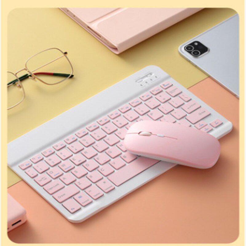 10 inch Slim Mini Bluetooth Keyboard and Mouse For Android iphone Tablet Wireless Keyboard For iPad IOS Phone Russian Spanish: Pink Keyboard Mouse