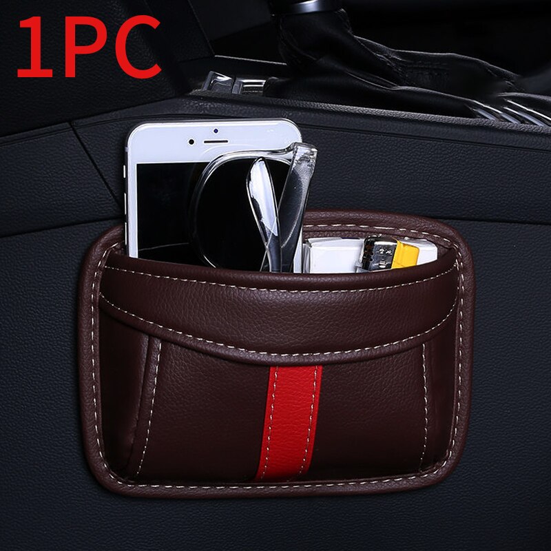 Car Organizer Storage Pocket No Track Paste at Auto Side Door /Seat Back/Dashboard Organizer for Small Car Gadgets Phone Cards: Coffee 1pc