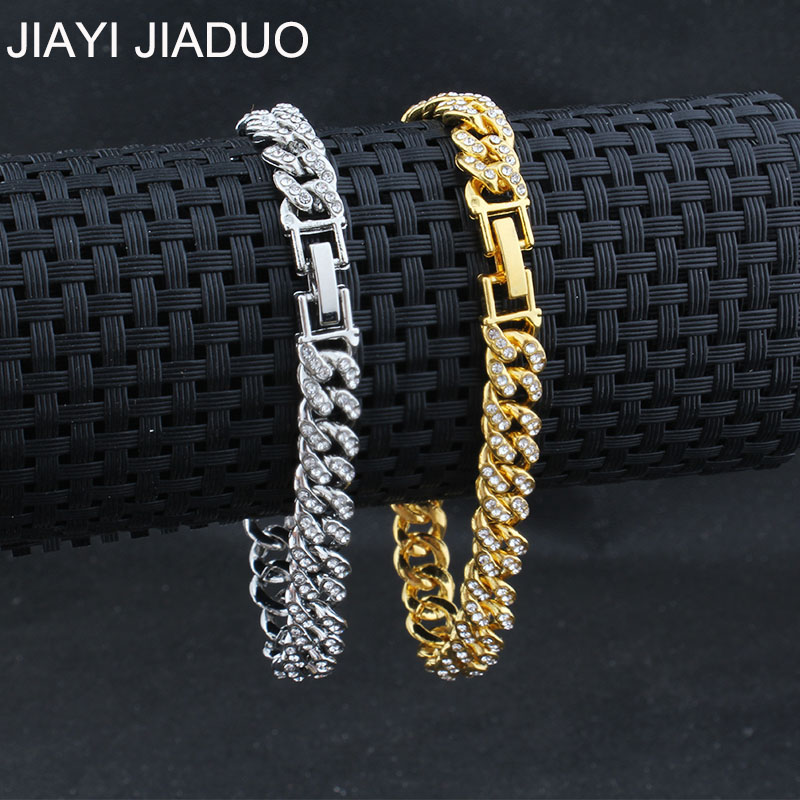 Hip Hop Bling Iced Out Men's Rapper Bracelet Full Rhinestone Pave With Miami Cuban Link Chain Bracelet for Men Jewelry