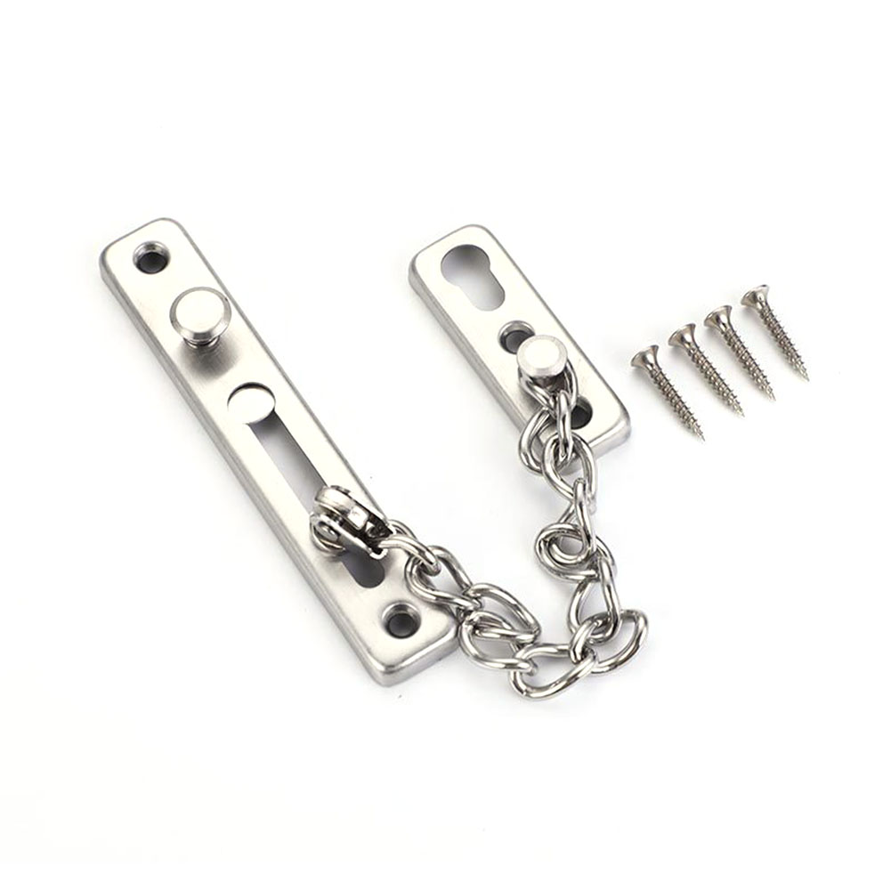 Door Chain Lock Stainless Steel Security Chain Guard Spring Anti Theft Press Heavy Duty Polished Latch Screw Guard Accessories: Silver