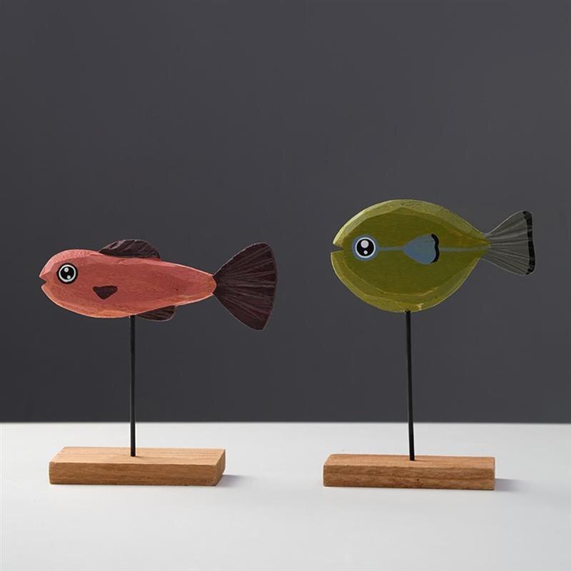 Garden Wooden Fish Ornaments Fish on Stand Decor Fish Statue Desktop Decoration for Home Office Bar