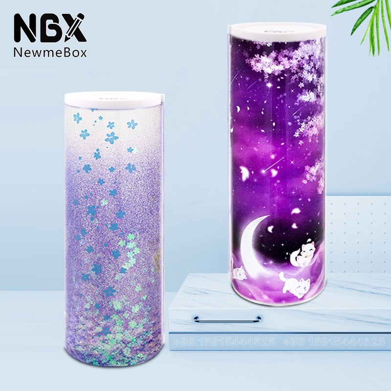 NBX Purple Pencil Case Glitter Cat Pencilcase Aesthetic Sakura Stationery Cute Office Supplies For Girls Pen Boxes And Packaging
