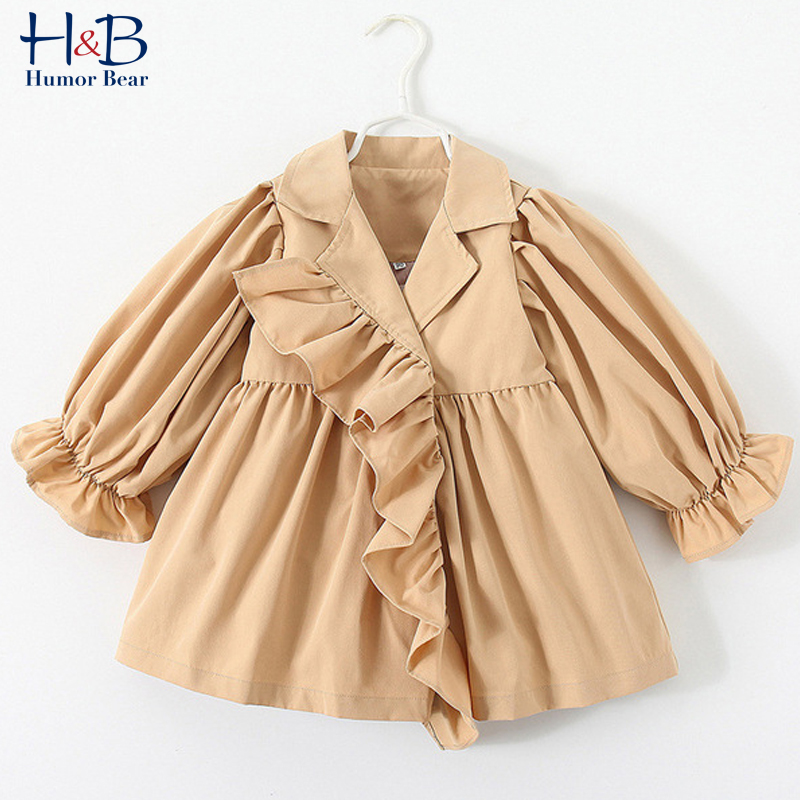 Humor Bär Mädchen Windjacke Jacke Mantel Neue Herbst Winter Feste Farbe Lange Hülse Laepl Kragen Rüsche Kleinkind freundlicher Clothin: 4T