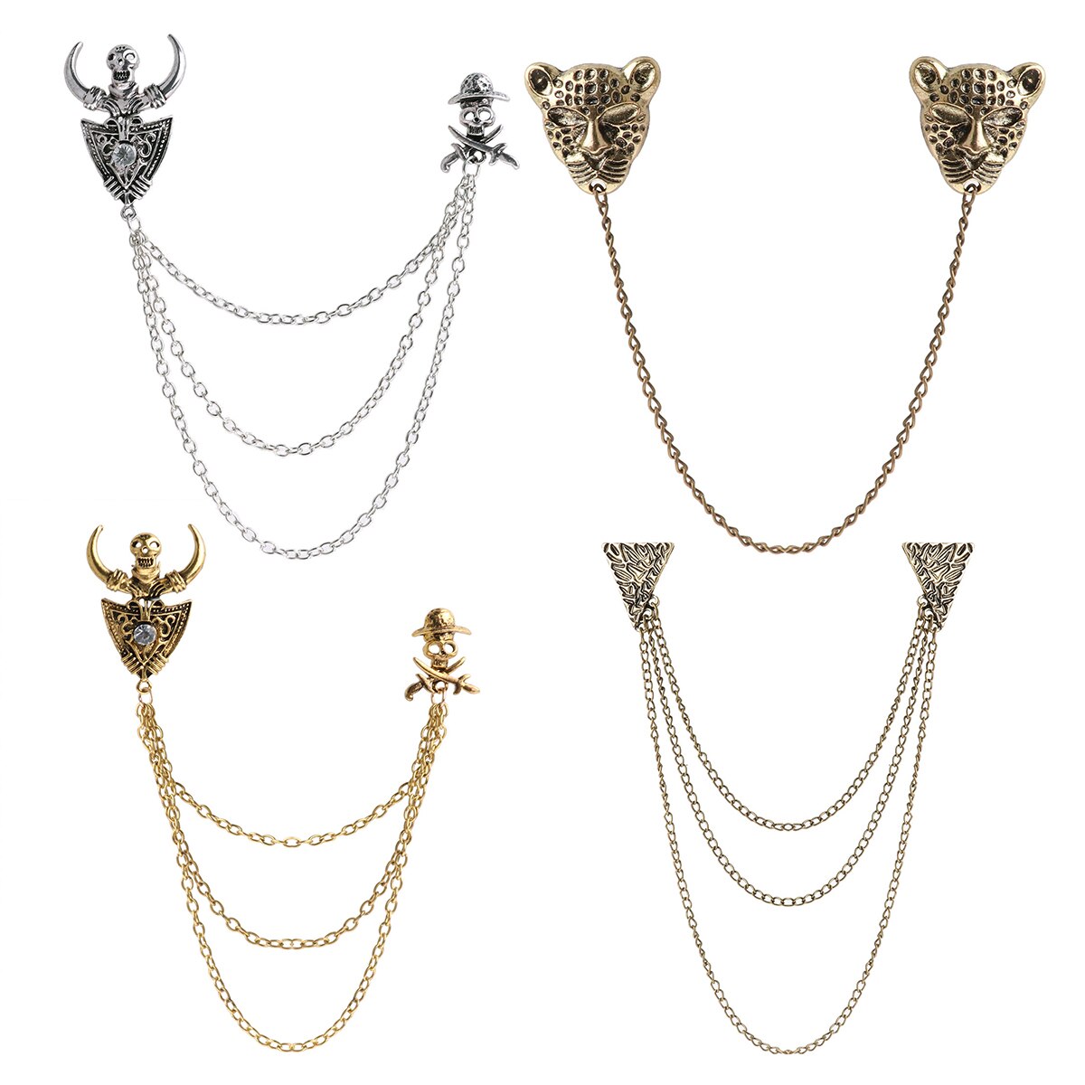 Unisex revers speld blouse vest overhemd kraag clips nek tip kwast ketting broche vintage gothic diy sieraden speld broches