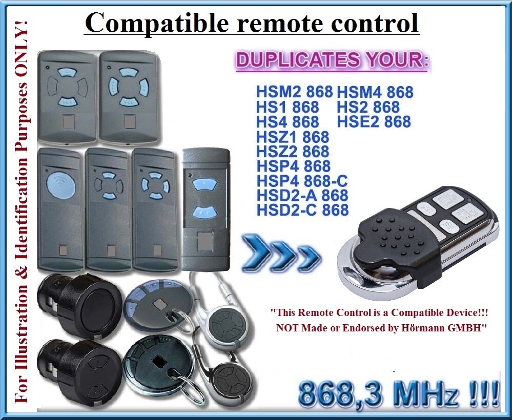 Hormann hsm 2 , hsm 4 ,hs1 ,hs2,hs4 , hse 2 , hsz 1 , hsz 2 , hsp 4 , hsp 4 - c, hsd 2- en universal fjernbetjening udskiftningssender