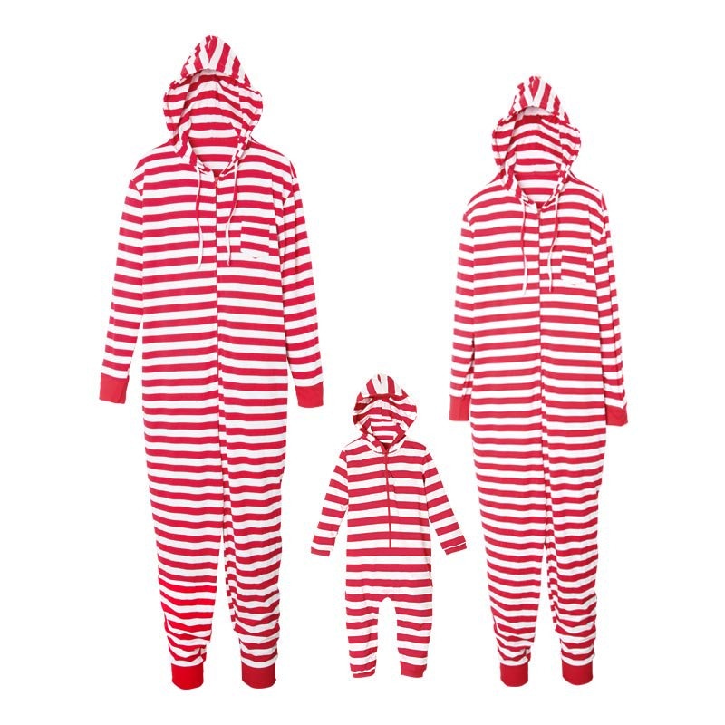 Stribet julefamilie matchende pyjamassæt afslappet far mor børn hættetrøje langærmet jumpsuit forældre barn nattøj jakkesæt jul: Far m
