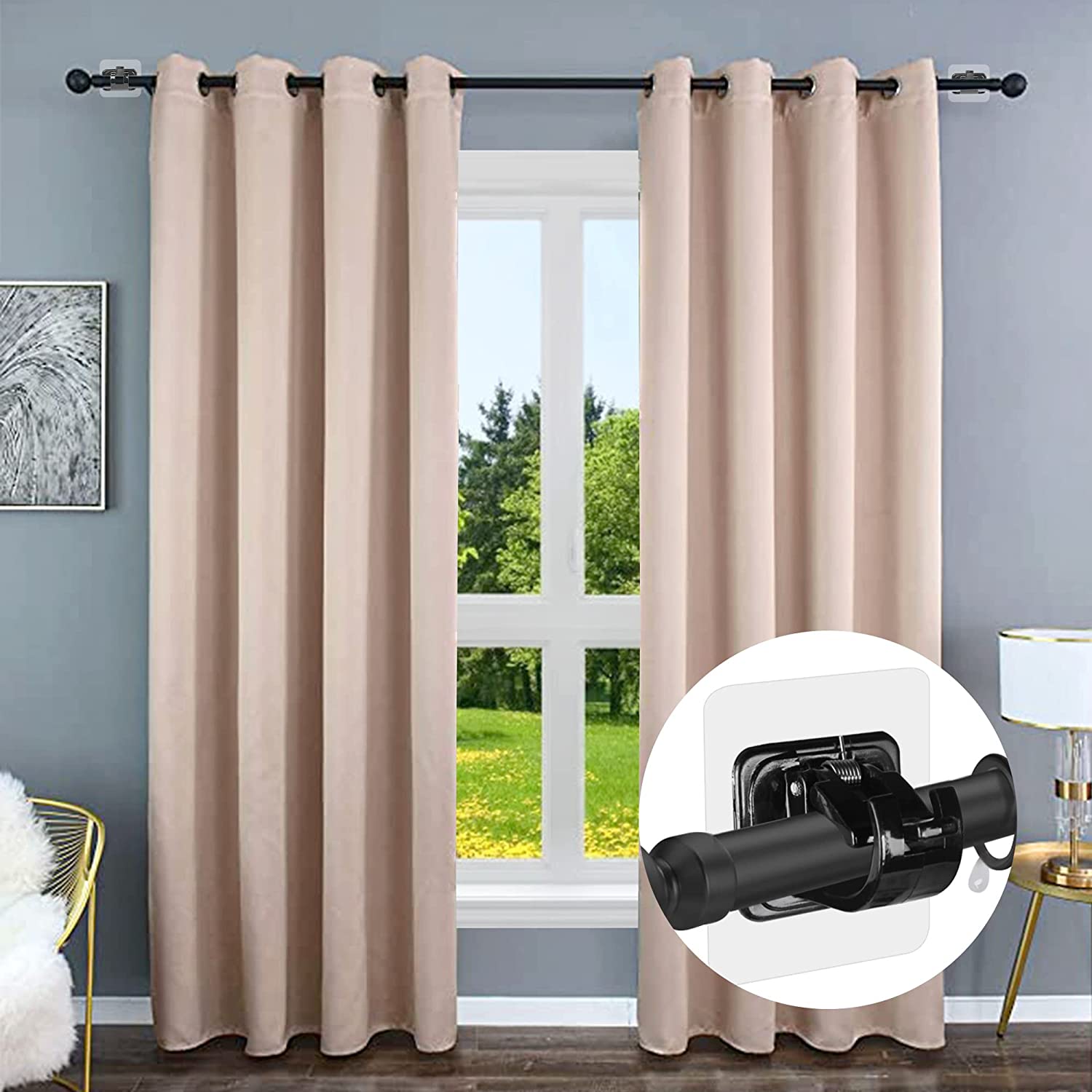4PCS Curtain Rod Hooks Brackets Self Adhesive Curtain Rod Holder Hooks Adjustable Curtain Rod Hooks Curtain Hangers for Bathroom