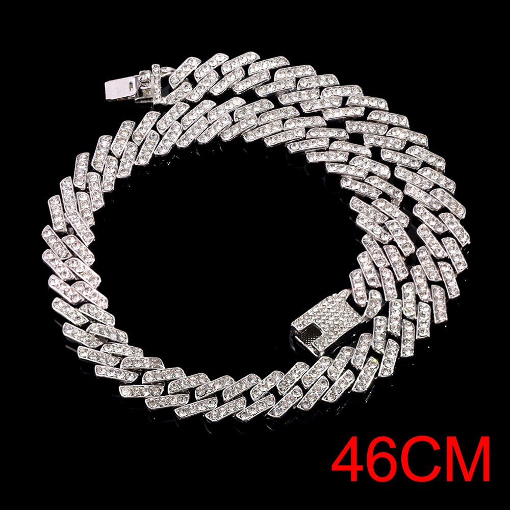 Collar Cadena Miami Cuban Link - Gargantilla 12mm - Strass Cristal Iced Out - Joyería Hip Hop Mujer: 062102SL