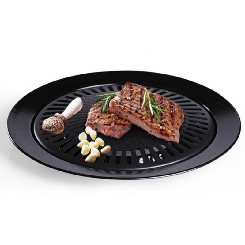 Korean Outdoor Barbecue Grill Non-Stick BBQ Grills Round Barbecue Accessories Steel Carbon Tools Pan Grills Easily Cleaned