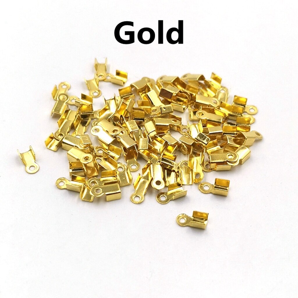 200 Stks/partij 6 9Mm Cove Sluitingen Cord End Caps String Lint Lederen Clip Tip Vouw Crimps Connectors Voor Sieraden maken: Gold / 3x6mm 200pcs