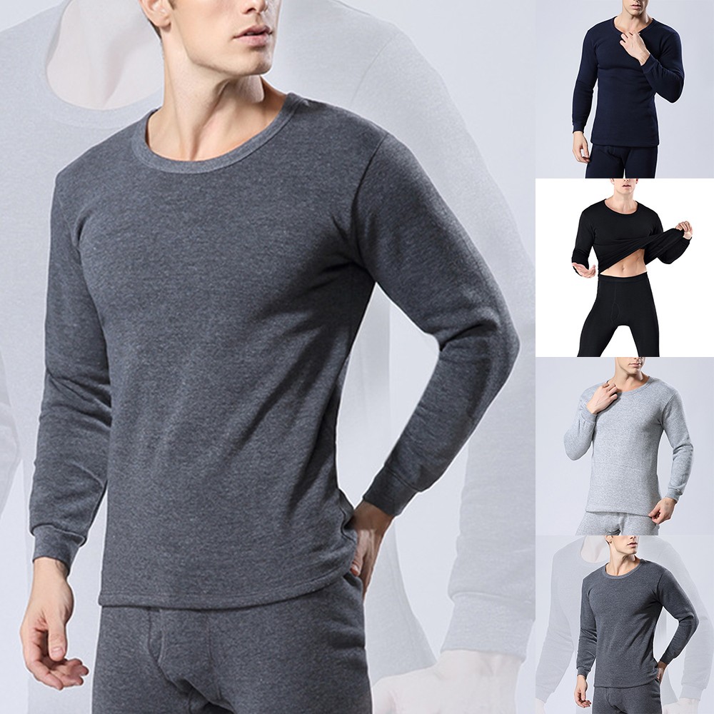 2Pcs/Set Oversize Men Winter Solid Long Johns For Male Warm Thermal Bottoming Underwear Set Multicolor 3XL