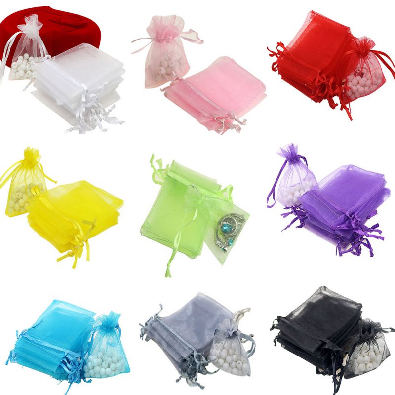 100 Pcs Organza Bags Wedding Gunsten Zakken Sieraden Koord Tassen Mesh