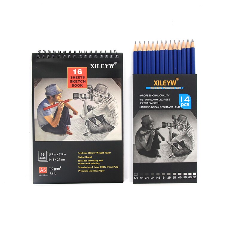 Premium 12/14/37pcs Graphite Drawing Pencils Sketch Set Kit 4H-12B Sketch Pencil 16 Sheets Sketch Book Writing Art Supplies