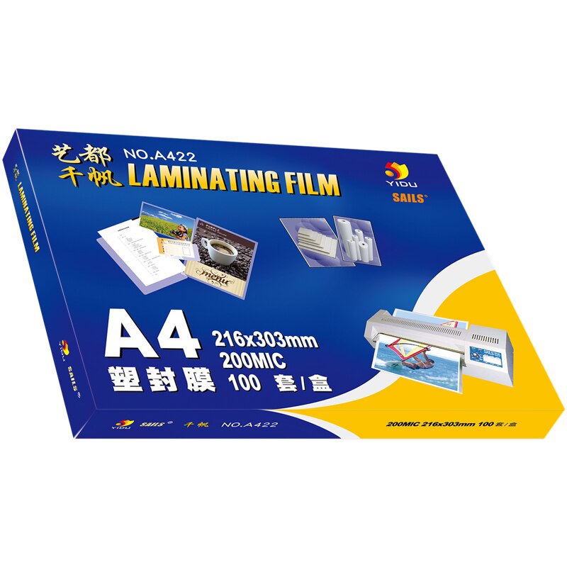 Filme de laminação a4 8mil/200mic Bolsa Laminador Laminado Folhas para Arquivos de Papel Fotográfico Térmica 100 pçs/set VELAS YIDU