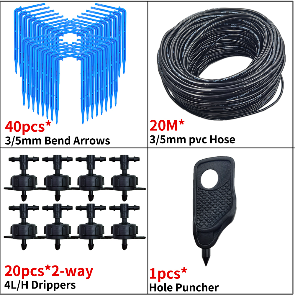 OASIS Greenhouse Drip Irrigation 4-way 3/5mm Drip Arrow 2-way Transmitter Irrigation Watering System for Bonsai Garden 10/20set: black