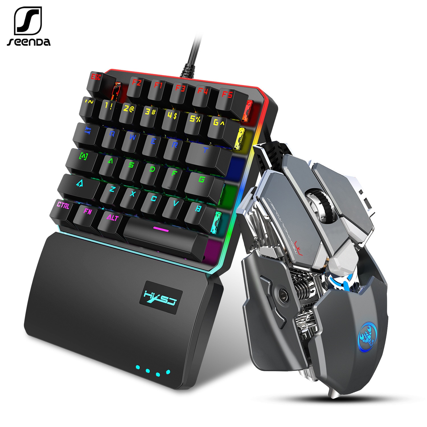 SeenDa V200 + J600 Chicken Keyboard Mouse Set RGB one-handed Keyboard plus Programming Mechanical Game Mouse