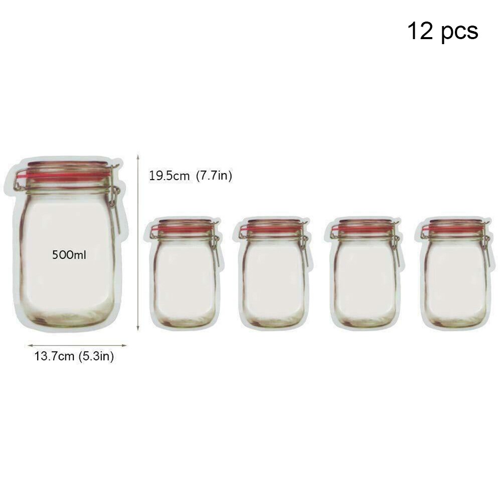 12 Pcs Jar Bags Seal Zipper Reusable Food Saver Storage Leakproof Containers Zip Shut Bag Cup Fresh Bag Food Storage Bag H99F: l