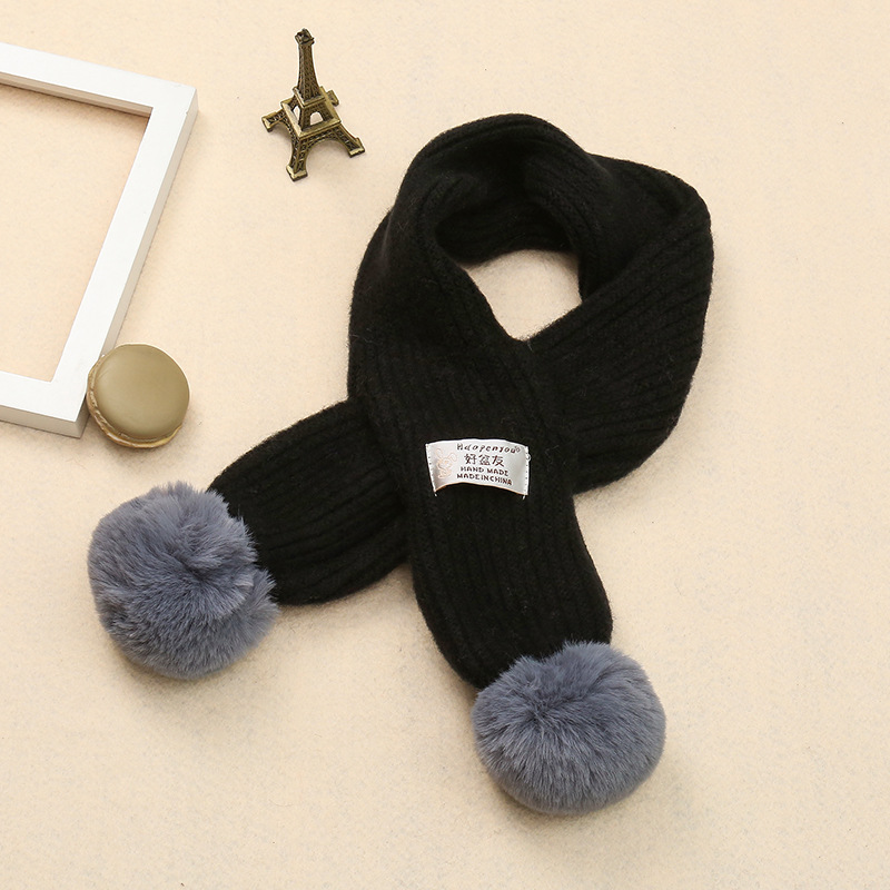 Wiosenne dziewczynki z miękkiej dzianiny szale z pomponami jesienno-zimowa nowe chłopięce dziewczęce kołnierze na szyję dla dzieci ciepłe dziecięce apaszki: czarny Scarf