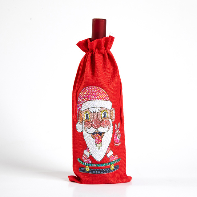 Diy Diamant Schilderen Kerst Wijnfles Zakken Cover Vrolijk Kerstfeest Xmas Wijn Fles Tasje Jaar Tafel Decoratie: TB008A
