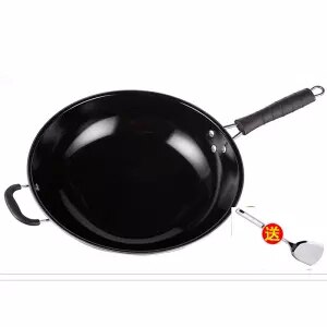 Emalje wok non-stick pande husholdning ubelagt rustfri jern pande gaskomfur induktionskomfur speciel flad bund wok kogegryde: 34cm