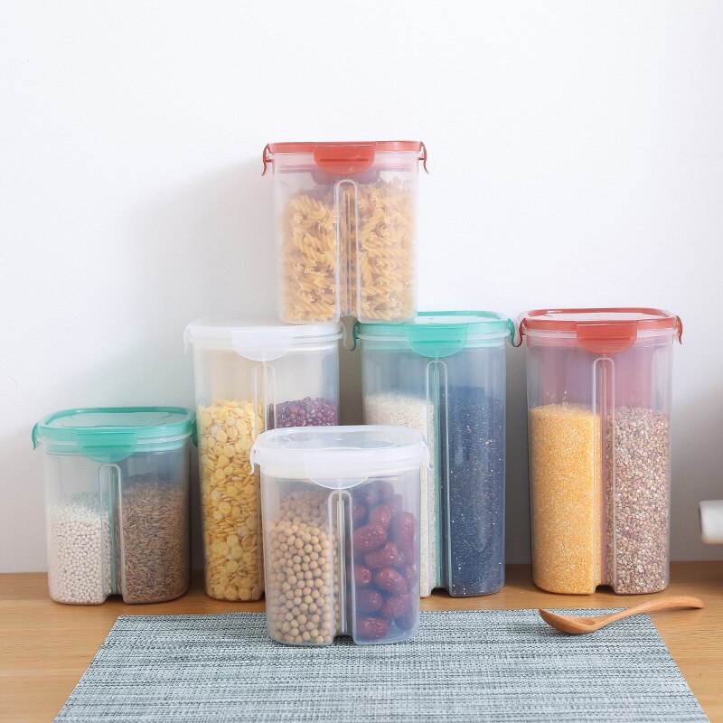 Plastic Container Storage Kitchen Food Storage Container Separator Box Cans Jar with Cover Rotatable Large Capacity Jars R2021