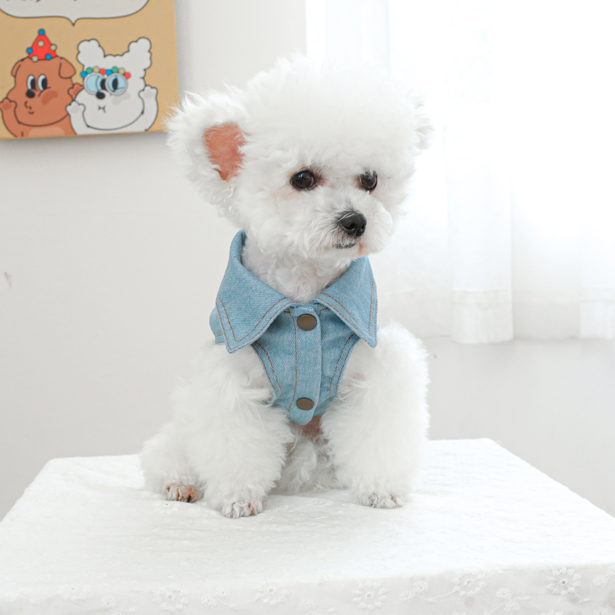 Roze geborduurde jas huisdierkleding hond kat zomer knappe blauwe mouwloze tractiekleding