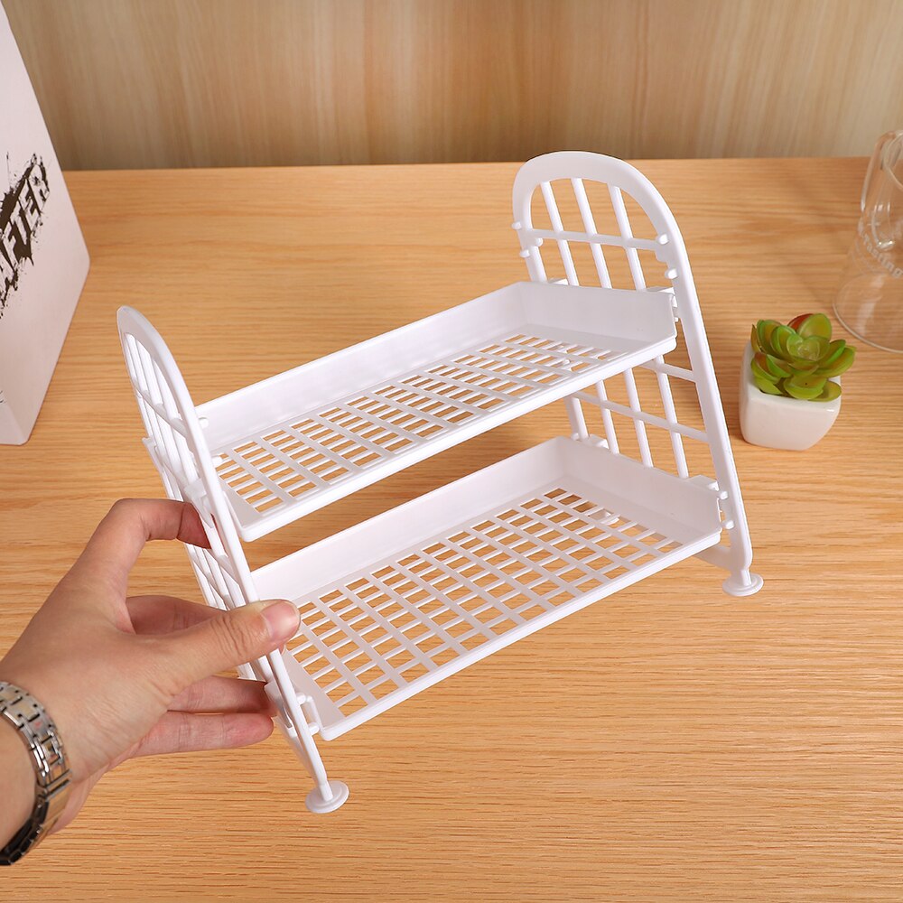 JIANWU Simple Double Layer Plastic Storage Shelf Removable Desktop Storage Manage Journal Sundries Storage Box for Stationery