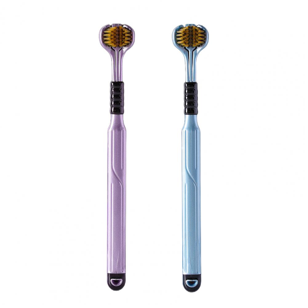 2 stuks driezijdige tandenborstel zachte haren volwassen tandenborstel drie zijden reizen metgezel tandenborstel: Rood