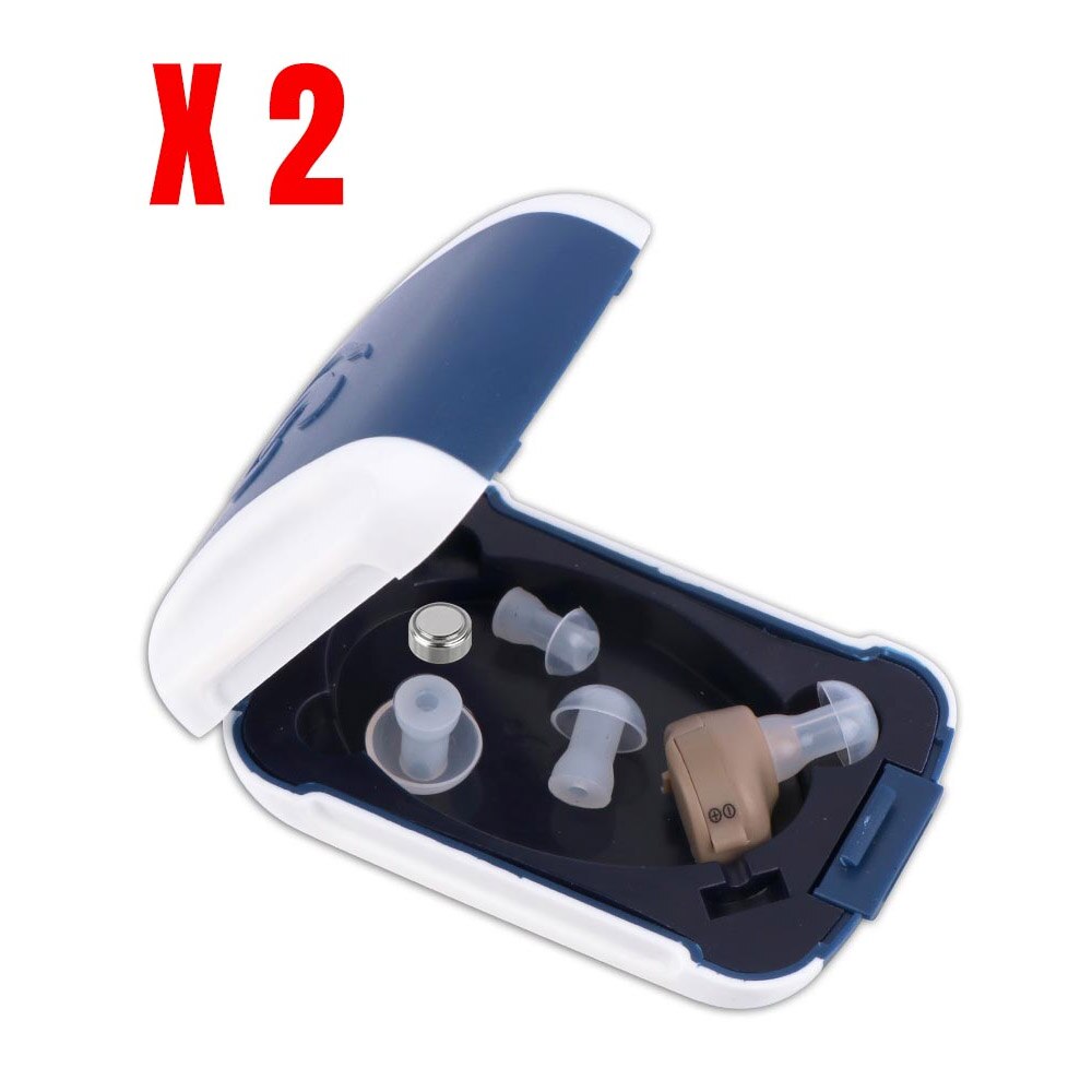 2 stk høreapparat in-ear lydforstærker audiphone stemmeforstærker høreapparater til døvhed døv gammel mand ældre med batteri: Default Title