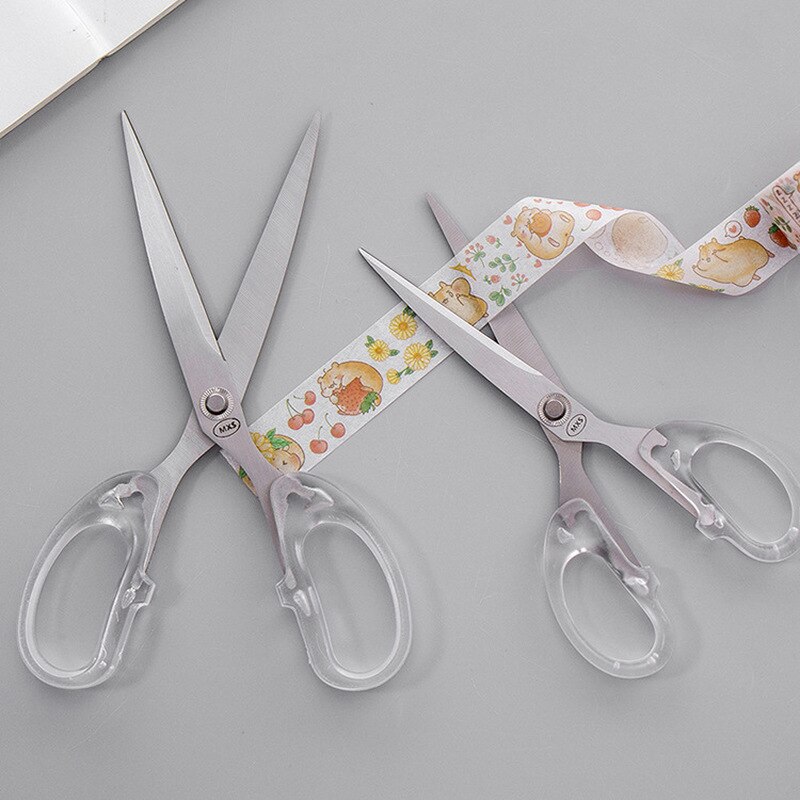 1 pc simples tesoura de aço inoxidável transparente plástico arte tesoura corte papel estudante papelaria escritório diy artesanato suprimentos