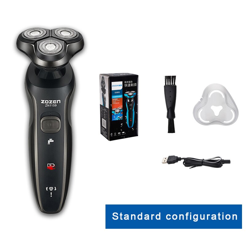 Electric Razor zozen Electric Shaver Rechargeable Shaving Machine for Men Beard Razor Wet-Dry Dual Use Water Proof Fast Charging: ZN1159 black-1