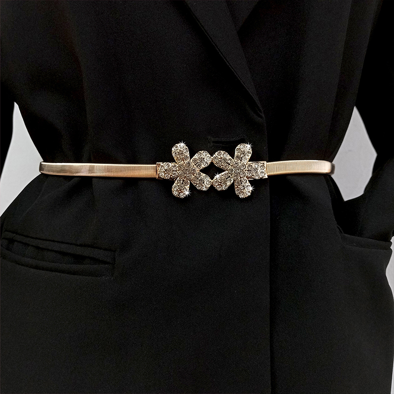 Elastische gouden kettingriem voor dames, punkstijl ,  y2k zilveren metalen strass-riemen voor vrouwen, luxe gouden tailleband