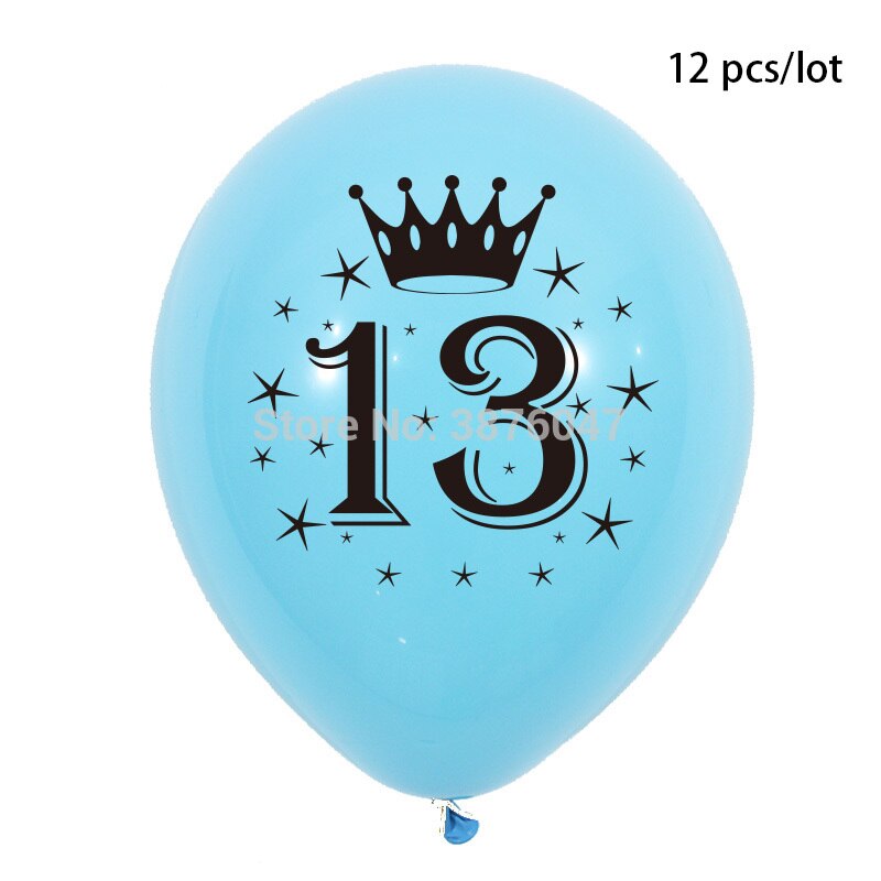 12 Stks/partij 11 12 13 14 15 Jaar Verjaardag Ballon Kids Jongen Meisje Verjaardagsfeestje Decoraties Gelukkige Verjaardag Verjaardag Ballonnen: Blue 13