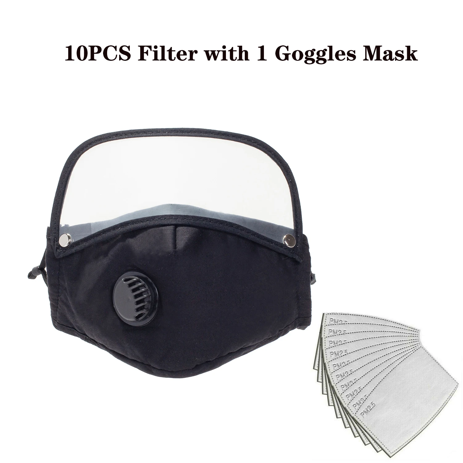 Herbruikbare wasbare gezichtsmaskers met 10 vervangbare pm2.5-filter Mondstof Winddicht katoenen ventielmasker met brilmasker: Bruin