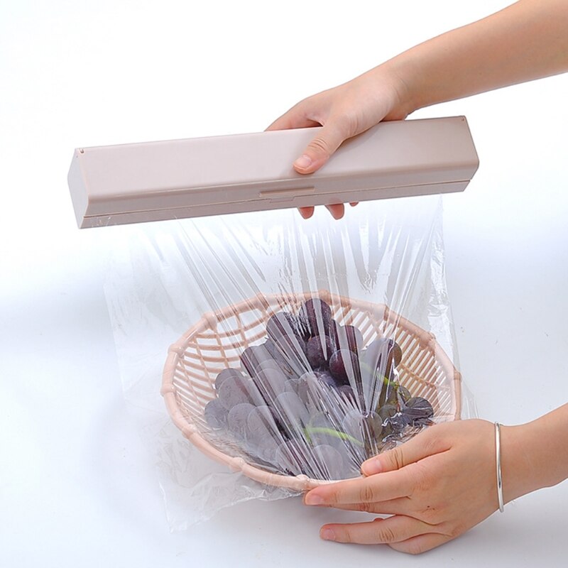 Rectangle Cling Wrap Storage Box with Cutter Plastic Wrap Dispenser 72XF