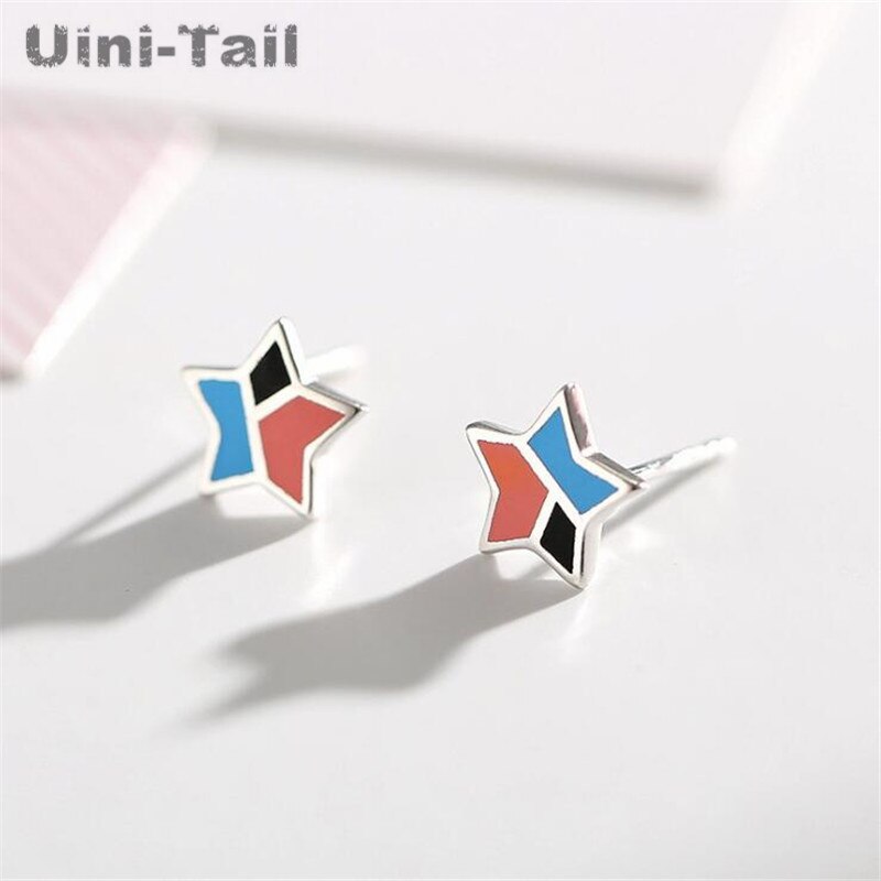 Uini-Tail 925 Sterling Zilveren Druppel Olie Kleur Geometrische Stud Oorbellen Eenvoudige Persoonlijkheid Kleine En Prachtige ED180