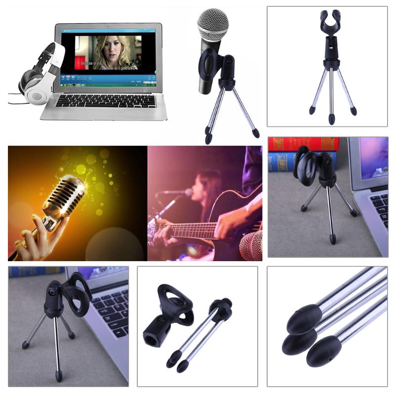 Mini tripé portátil para mesa, suporte de mesa ajustável com microfone e liga de zinco para microfone, suporte com microfone para mesa, tripé