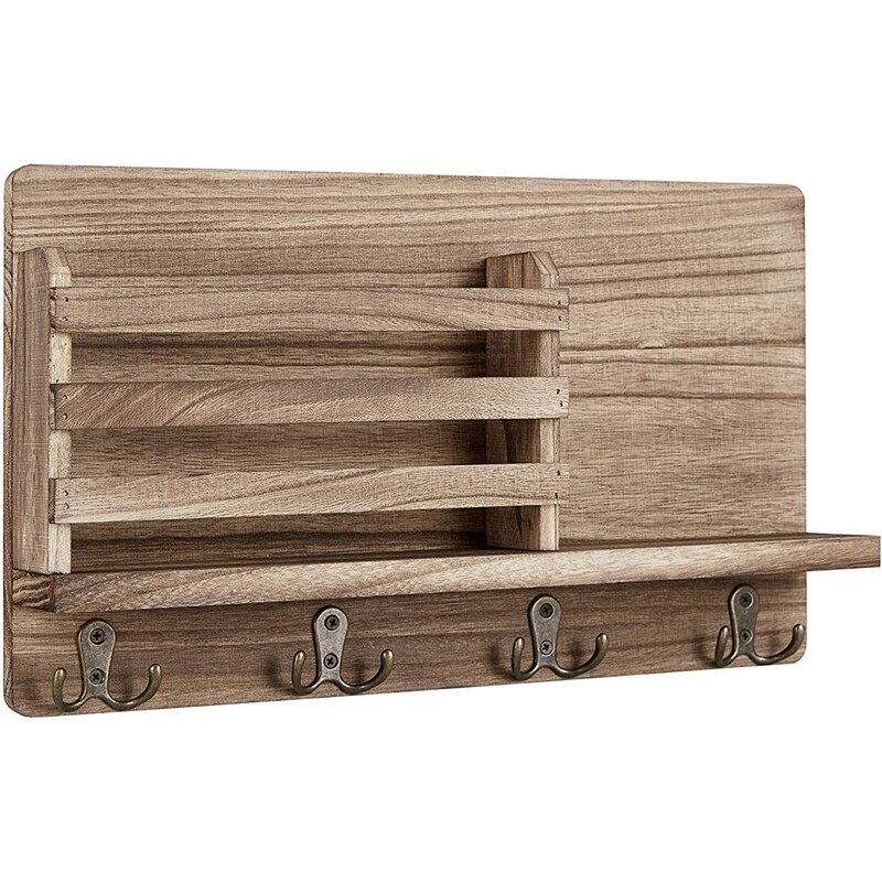 Porte-courrier mural en bois, organisateur de tri de courrier, avec 4 crochets à Double clé, décoration de la maison, pour l'entrée ou la salle de boue: Default Title