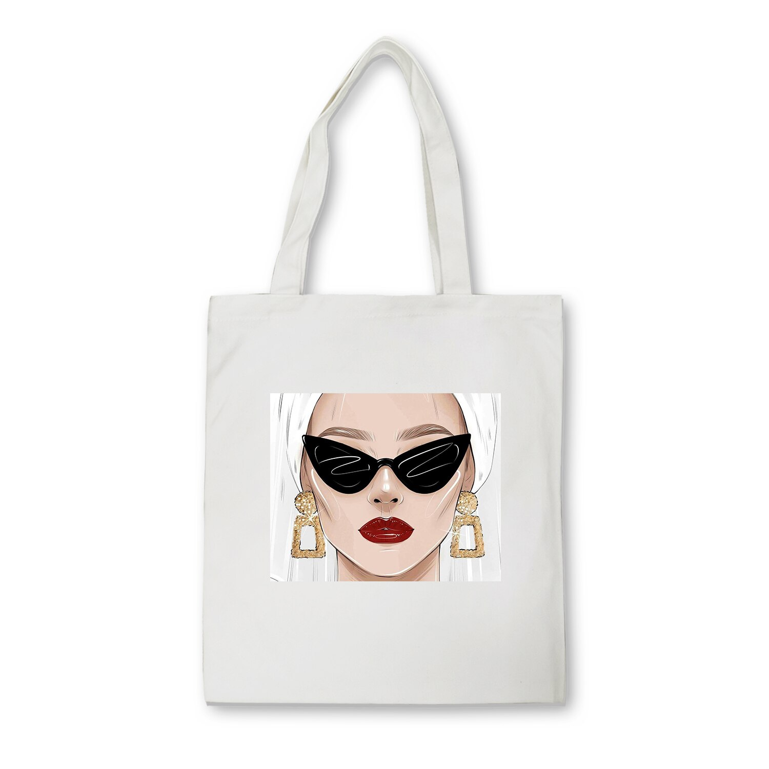 Eenvoudige Print Patroon Boodschappentas Zonder Voering Vrouwen Casual Katoenen Canvas Winkelen Schoudertassen Tassen Eco Herbruikbare: R325WHITE