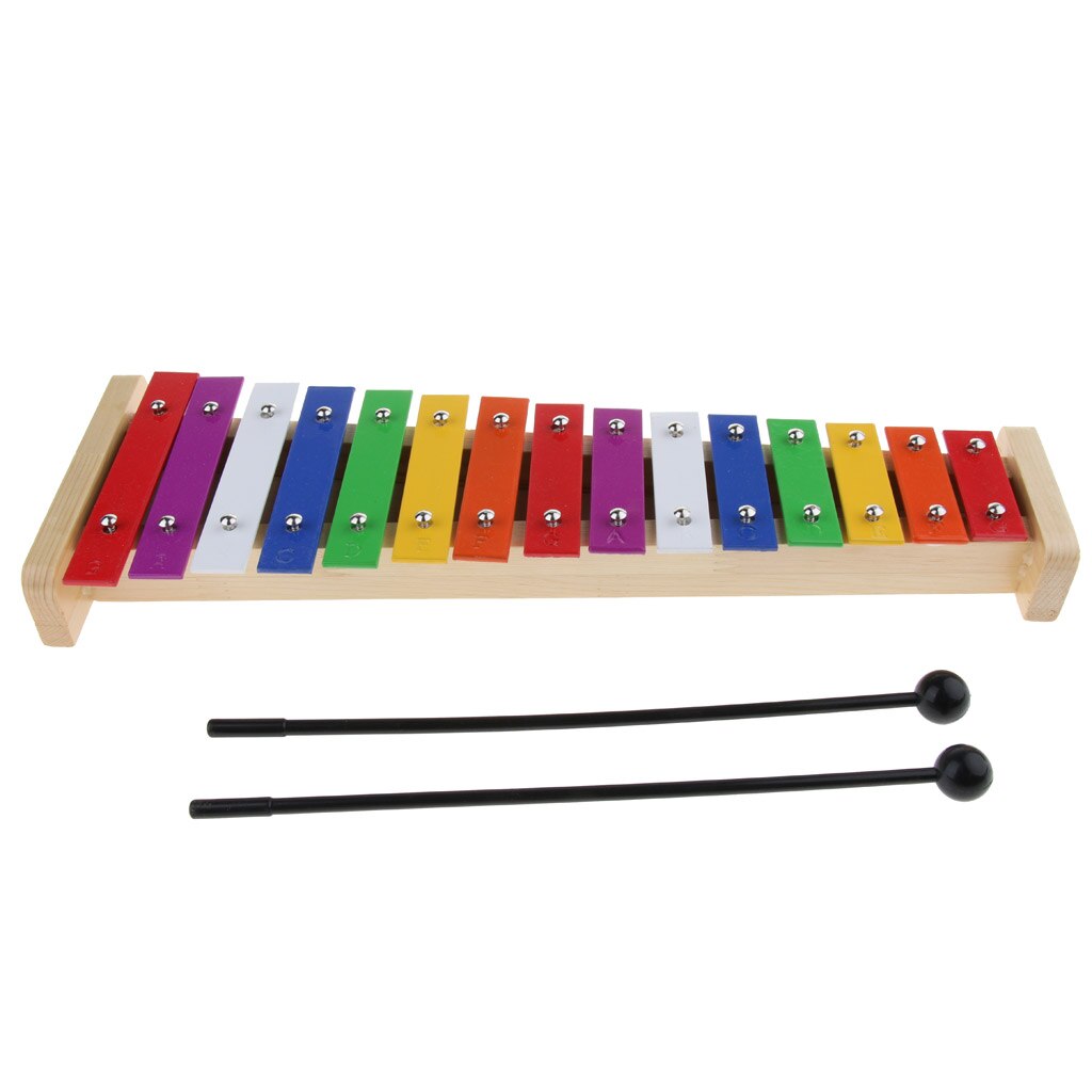 Practical Colorful Wooden 15 Tones Xylophone Sound Brick+2pcs Beaters Set